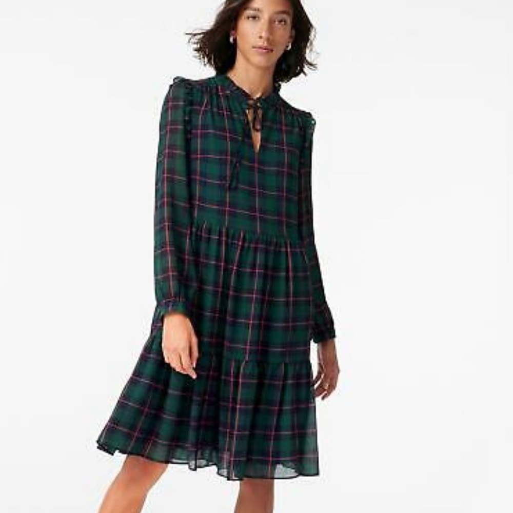 Petite tie-neck tiered dress